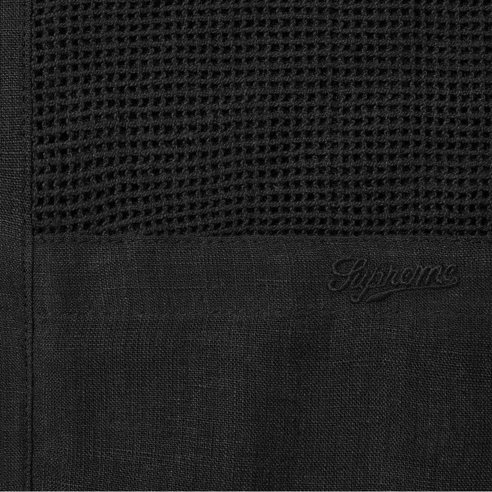 Supreme Mesh Panel Short Sleeve Linen Button Up Shirt in Black Men’s Size XL - Picture 2 of 5
